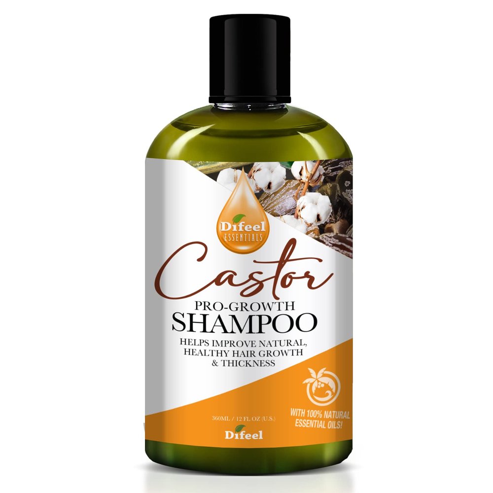 Difeel Essentials Pro-Growth Castor Shampoo 12 oz. - Castor Oil Shampoo for Hair Growth, Sulfate Free, 100% Natural Essential Oil
