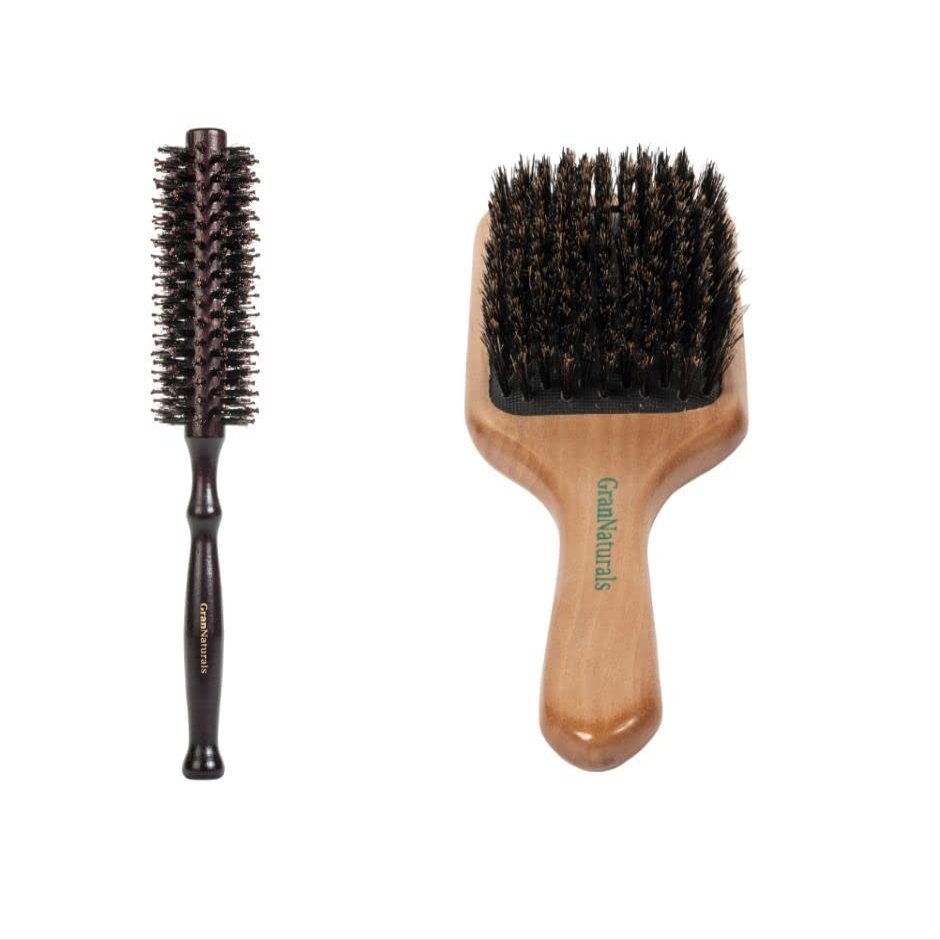 GranNaturals Boar Bristle Round Brush and Boar Bristle Paddle Hair Brush