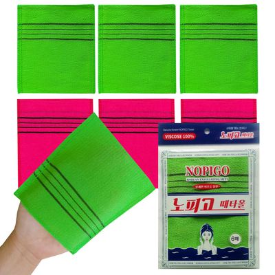 NOPIGO The Original Korean Exfoliating Mitt Body Scrub-6pcs (green3 red3) Asian Exfoliating Bath Washcloth for Dead Skin, Bath Sponge,Body exfoliate Glove.