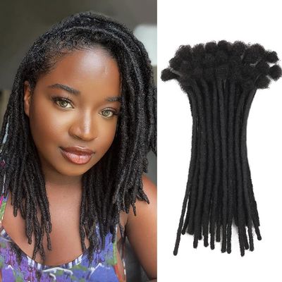 10 Inch 30 Strands Dreadlock Extensions for Women/Men 100% Handmade Loc Extensions Human Hair Can Be Curled and Bleached Dreads Extension with Needle(width 0.6cm natrual color)