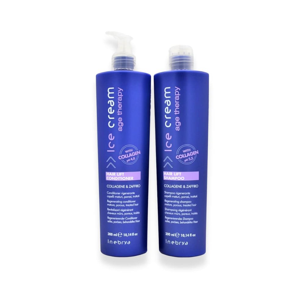 Inebrya Ice Cream Age Therapy Shampoo and Conditioner Set. Revitalizing and Regenerating Treatment with Collagen, Elastin and Sapphire for Damaged and Treated Hair, 2 x 10.14 oz.