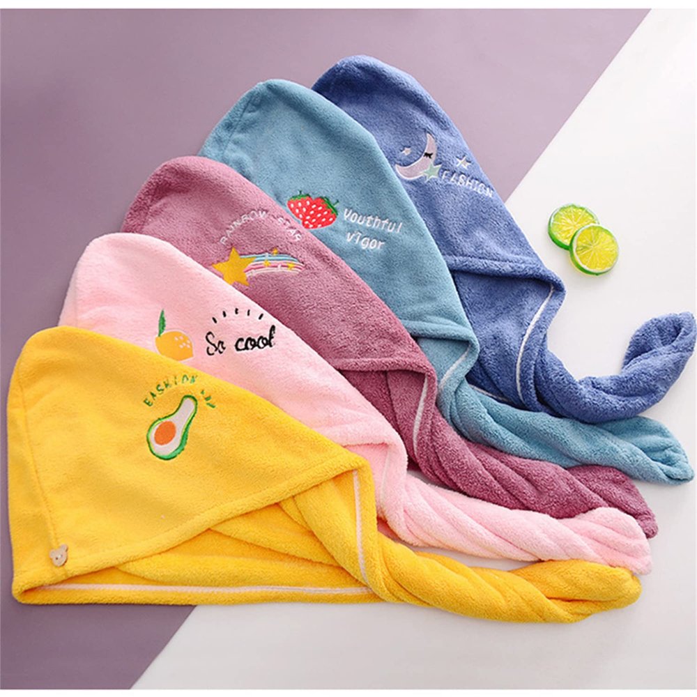 Gfrtisng 5PCS Rapid Drying Towel,Rapid Hair Drying Towel for Women,Super Absorbent Coral Fleece Ladies Hair Towel Set,Soft Dry Hair Towel with Embroidery for Children and Women