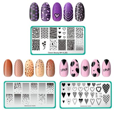 Maniology Hearts and Gradients Nail Stamping Plate Set, Classic Heart Star Gradient Manicures, Layered Nail Art Designs (Hearts + Stars (BM-XL355), Classic Gradients (M278), Bleeding Hearts (M272))