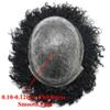 Afro Curly Toupee for Black Men Full Poly Skin Wave Hair Units for Black Men Kinky Wavy Human Hair Replacement System for African American Men 8x10 inch (1# JET BLACK-10mm wave) view 4