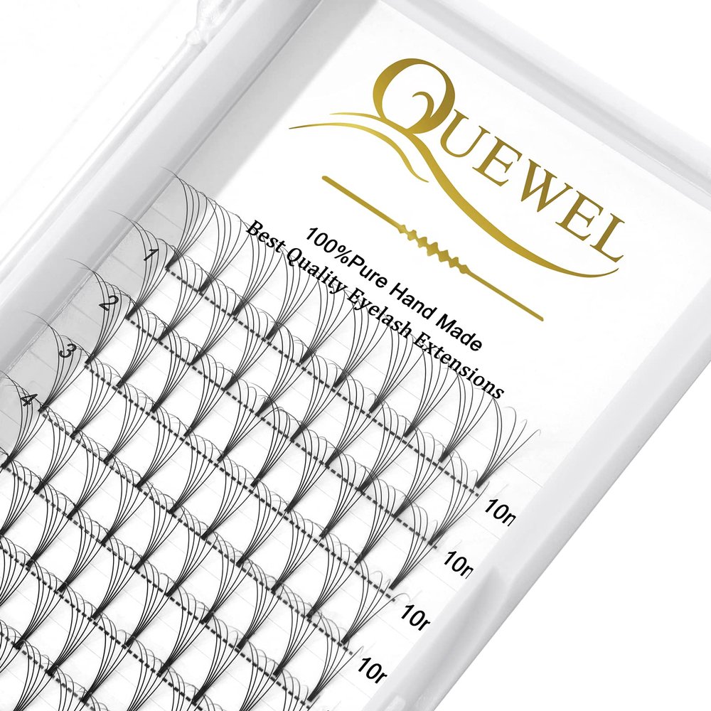 QUEWEL Premade Lash Fans, 5D Premade Fans Eyelash Extensions 0.07mm Thickness C Curl 10mm Volume Lash Extensions Short Stem Pre Made Fans Eyelash Extensions(5D 0.07C 10mm)