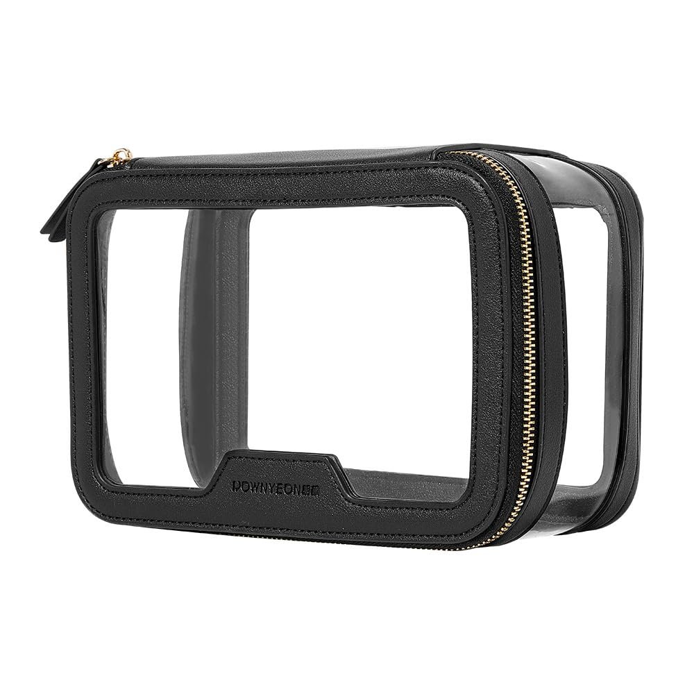 Camdeez Rownyeon Clear Makeup Case Toiletry Bag Travel Makeup Train Case Portable Cosmetic Organizer Transparent Bag Black