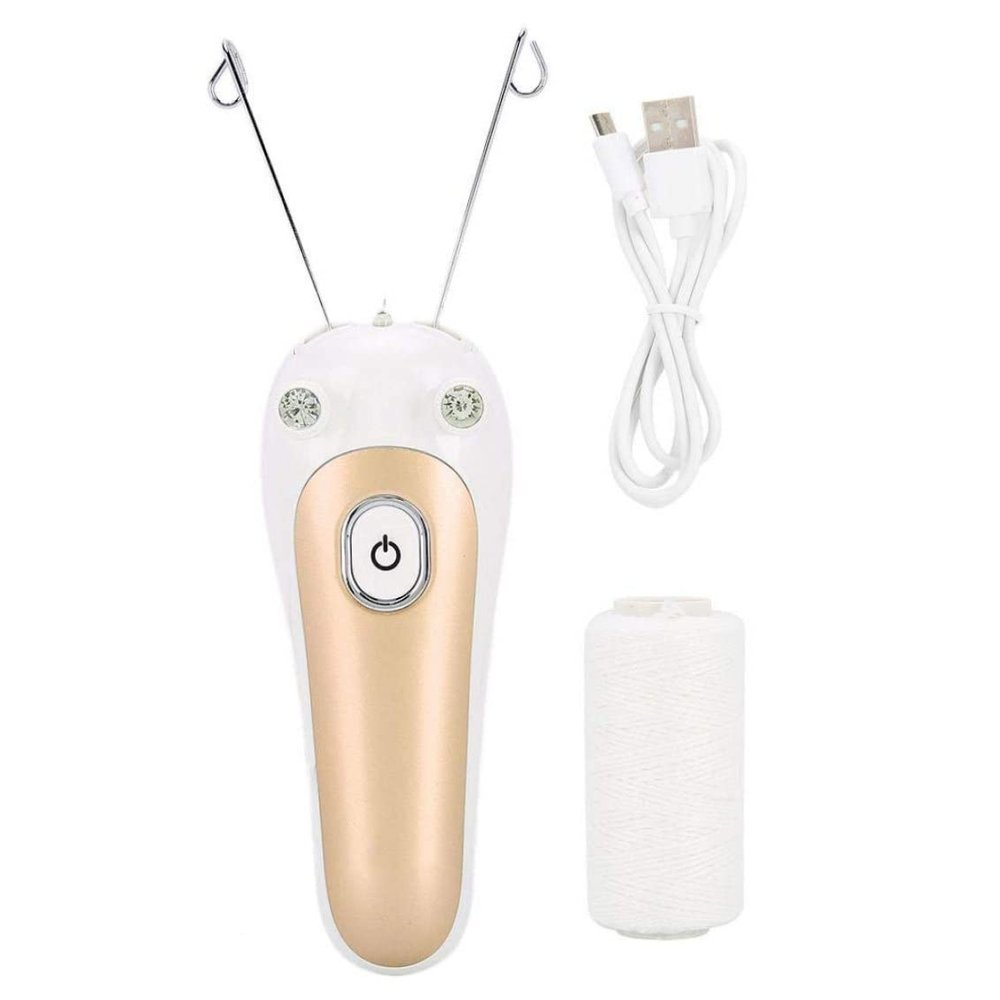Electric Hair Remover Body Facial Threading Epilator with Cotton Thread Hair Shaver Golden.