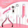 16 Pcs Hair Extension Tool Kit Remove Pliers 2500 Micro Silicone Rings Bead Pulling Hook Needle Loop Needle Threader 2 Combs 500 Black Mini Rubber Bands 5 Plastic Clips for Hair Styling Tool Accessory view 2