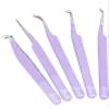 SIVOTE Lash Tweezers for Eyelash Extensions, Pack of 5 Purple  Lash Extension Tweezers Set with Diamond Grip, Precision Fiber Tip for Volume Eyelash Extensions view 1