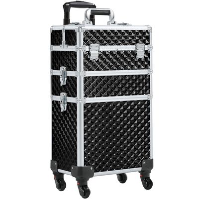 Topeakmart 3 in 1 Rolling Makeup Case Professional Cosmetic Train Case Beauty Storage Trolley for Make Up Hairstylists Nail Tech Bloggers, Black