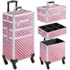 Yaheetech Rolling Makeup Train Case 3 in 1 Cosmetic Case Large Capacity Organizer with Swivel Wheels Key Cosmetic Trolley for Nail Tech Makeup - Pink view 1