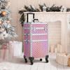 Yaheetech Rolling Makeup Train Case 3 in 1 Cosmetic Case Large Capacity Organizer with Swivel Wheels Key Cosmetic Trolley for Nail Tech Makeup - Pink view 2