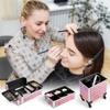 Yaheetech Rolling Makeup Train Case 3 in 1 Cosmetic Case Large Capacity Organizer with Swivel Wheels Key Cosmetic Trolley for Nail Tech Makeup - Pink view 3