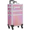 Topeakmart 3 in 1 Rolling Makeup Case Professional Cosmetic Train Case Beauty Storage Trolley for Make Up Hairstylists Nail Tech Bloggers, Holographic Pink view 1