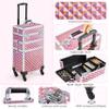 Topeakmart 3 in 1 Rolling Makeup Case Professional Cosmetic Train Case Beauty Storage Trolley for Make Up Hairstylists Nail Tech Bloggers, Holographic Pink view 4