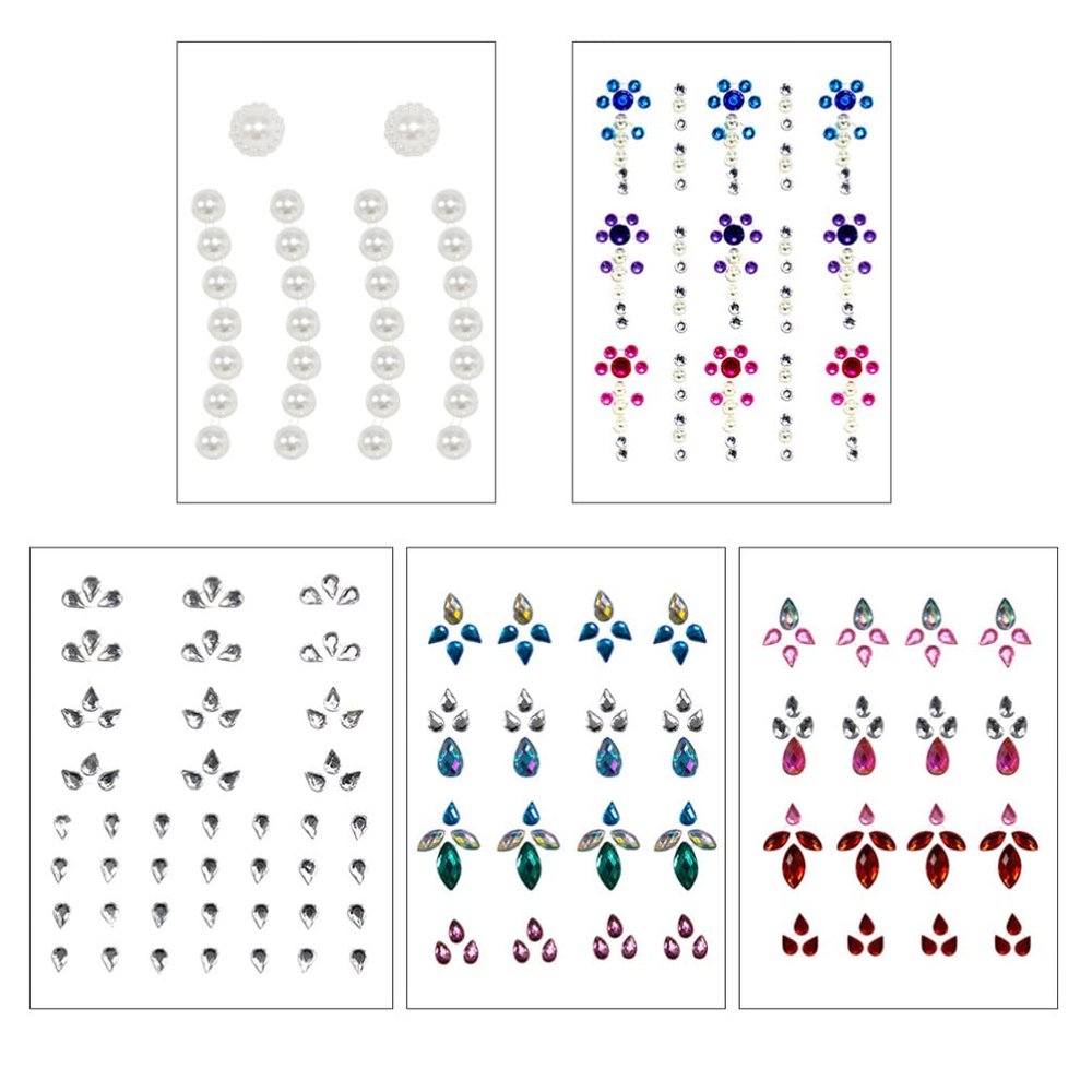 KALLORY 5 Sets Facial Gems, Colorful Face Body Rhinestone Face Jewels Stick on Makeup Decoration for Women Girls
