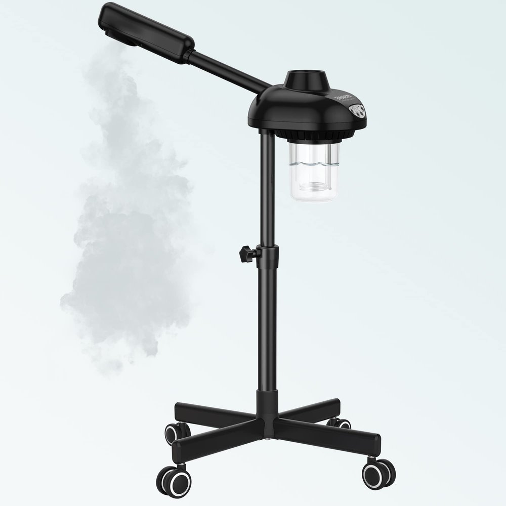 TASALON Steamer on Wheels for Professional Skin Rejuvenation, Facial Steamer Kit for Home, Spa, Clinic - Warm Mist, Ozone Face Humidifier - Pore Opener and Cleanser-Black