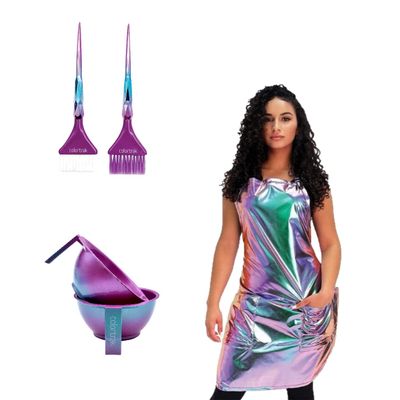 Betty Dain Aurora Collection Stylist Salon Apron, SC Aurora Bowls, Aurora Collection Wide Color Brushes, Shimmer Gradient Designs and Holographic Designs, Aurora Collections Bundle