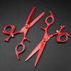 Swivel Thumb Hair Cutting Shears, 6 inch Japan 440c red Rotate cut hair salon scissors cutting barber haircut thinning shears hairdressing scissors (Color : Set) view 1