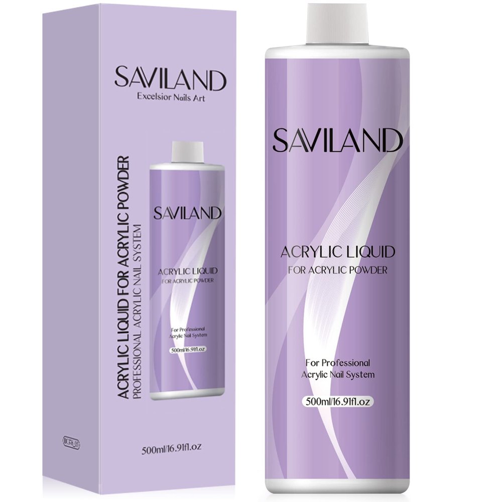 Saviland Acrylic Liquid  16.91OZ/500ML Acrylic Liquid for Acrylic Powder Large Capacity Low Odor for Nail Extension & Carving Home DIY Nail Salon Use