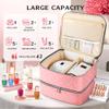 DreamGenius Nail Polish Organizer Case Holds 42 Bottles, Portable Double-Layer Nail Polish Storage Bag with Adjustable Dividers for Manicure Tools, Pink view 2