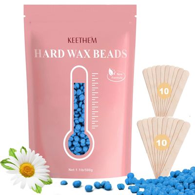 Keethem Hair Removal Wax, 1.1lb/17.6oz Waxing Beads for Sensitive Skin, Full Body Hard Wax Beans with 20 Wax Sticks for Women Men Bikini Brazilian, Armpit, Back and Chest Waxing