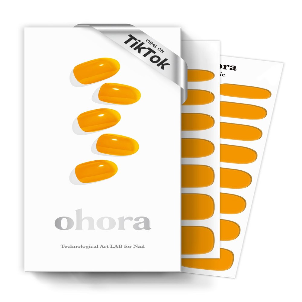 ohora Semi Cured Gel Nail Strips (N Tint Orange) - Brown, Tint, Works with Any UV/LED Lamps, Salon-Quality, Long Lasting, Easy to Apply & Remove - Includes 2 Prep Pads, Nail File & Wooden Stick