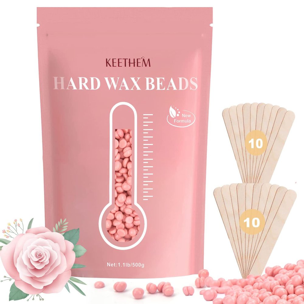 Hard Wax Hair Removal Beads - Painless Waxing for Sensitive Skin, Full Body Wax Beans with 20 Sticks for Women Men Bikini Brazilian, Armpit, Home Use (Rose, 1.1lb/17.6oz)