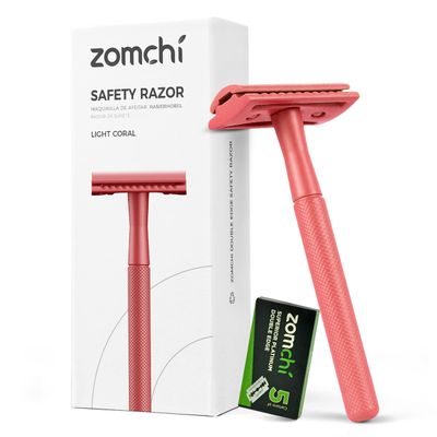 ZOMCHI Single Blade Double Edged Safety Razor with 5 Safety Razor Blades, Metal Razor for Men & Women, Single Blade Razor  Light Coral