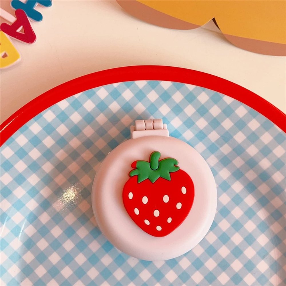 1pcs Small Makeup Mirror Cute Cushion Comb Cartton Girl Mini Folding Silicone Single-Sided Portable Round Mirror (A5)