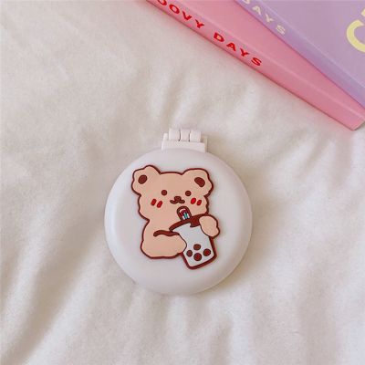 1pcs Small Makeup Mirror Cute Cushion Comb Cartton Girl Mini Folding Silicone Single-Sided Portable Round Mirror (B2)