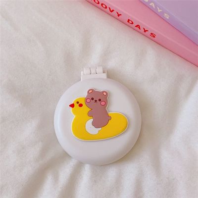 1pcs Small Makeup Mirror Cute Cushion Comb Cartton Girl Mini Folding Silicone Single-Sided Portable Round Mirror (B10)