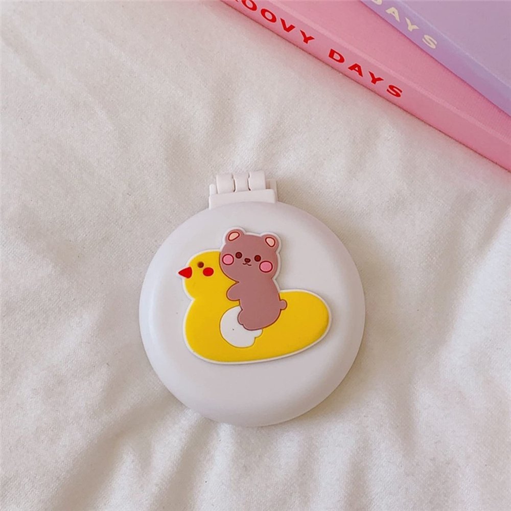 1pcs Small Makeup Mirror Cute Cushion Comb Cartton Girl Mini Folding Silicone Single-Sided Portable Round Mirror (B10)