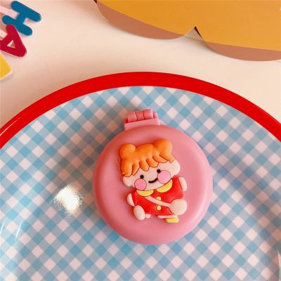1pcs Small Makeup Mirror Cute Cushion Comb Cartton Girl Mini Folding Silicone Single-Sided Portable Round Mirror (A4)