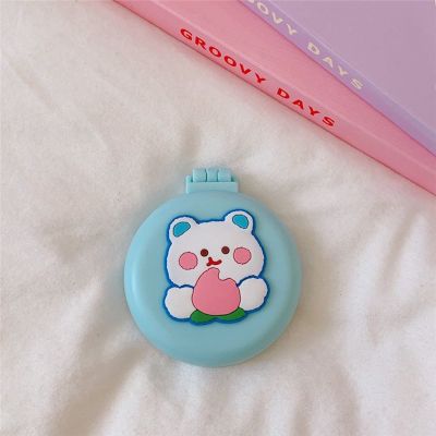 1pcs Small Makeup Mirror Cute Cushion Comb Cartton Girl Mini Folding Silicone Single-Sided Portable Round Mirror (B8)
