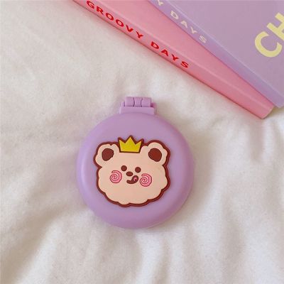1pcs Small Makeup Mirror Cute Cushion Comb Cartton Girl Mini Folding Silicone Single-Sided Portable Round Mirror (B4)