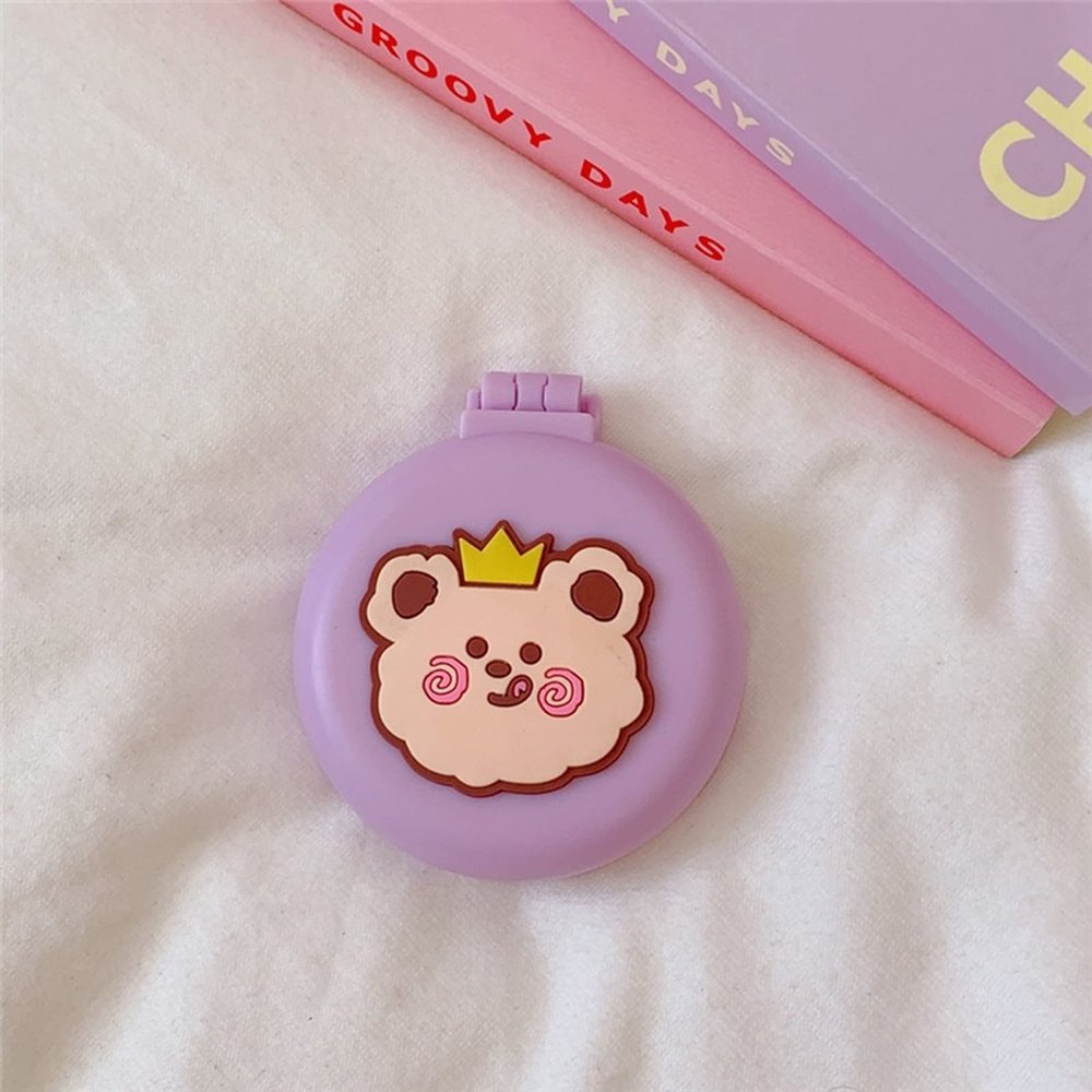 1pcs Small Makeup Mirror Cute Cushion Comb Cartton Girl Mini Folding Silicone Single-Sided Portable Round Mirror (B4)