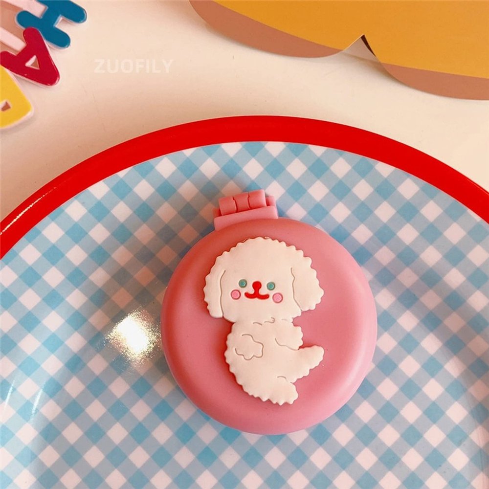 1pcs Small Makeup Mirror Cute Cushion Comb Cartton Girl Mini Folding Silicone Single-Sided Portable Round Mirror (A3)