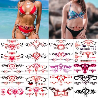 Maripabon Sexy Temporary Tattoos for Women Ladies 20 Sheets Large Black Red Navel Tattoo Stickers Stomach Waist Butt Lower Back Naughty Tattoos