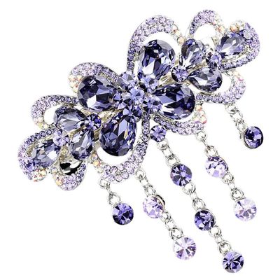 LALAFINA Hair Clip for Women, Rhinestone Fringe Crystal Hair Barrette Flower Hairpin Clip French Hair Barrette with Tassel, Purple, 1 Count