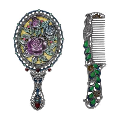 Beaupretty Vintage Handheld Mirror - Foldable Antique Mirror Comb Set - Makeup Mirror with Comb for Women - 5.3"L x 2.7"W