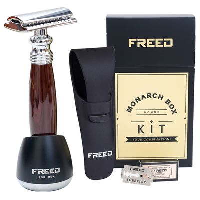 FREED Shaving Kit for Men - Safety Razor with alloy handle and 10 Japanese 6cr13 Stainless Steel, include razor base, razor travel case, christmas gifts for Men,Made in Taiwan