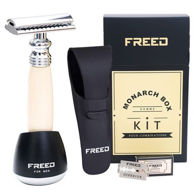 FREED Shaving Kit for Men - Safety Razor with alloy handle and 10 Japanese 6cr13 Stainless Steel, include razor base, razor travel case, christmas gifts for Men,Made in Taiwan