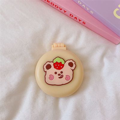 1pcs Small Makeup Mirror Cute Cushion Comb Cartton Girl Mini Folding Silicone Single-Sided Portable Round Mirror (B7)