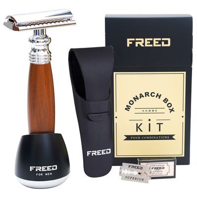 FREED Shaving Kit for Men - Safety Razor with alloy handle and 10 Japanese 6cr13 Stainless Steel, include razor base, razor travel case, christmas gifts for Men,Made in Taiwan