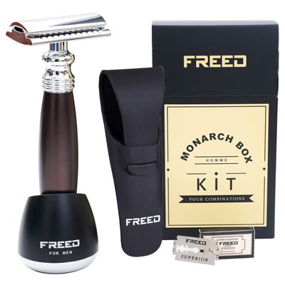 FREED Shaving Kit for Men - Safety Razor with alloy handle and 10 Japanese 6cr13 Stainless Steel, include razor base, razor travel case, christmas gifts for Men,Made in Taiwan