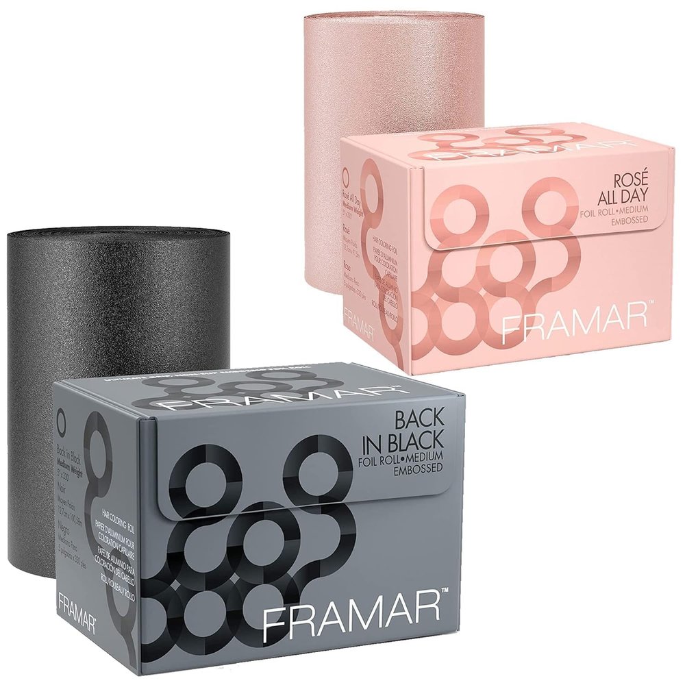 FRAMAR Back in Black Embossed Roll Aluminum Foil Medium 320 ft + FRAMAR Ros All Day Embossed Roll Aluminum Foil Medium 320 ft