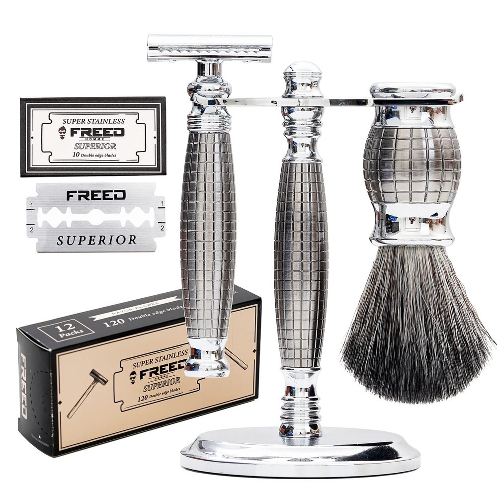FREED Luxury Shaving Set for Men - Double Edge Safety Razor set with alloy handle include 120 count Japanese 6cr13 Stainless Steel blade,It's the best gift for men, fathers,or birthdays.