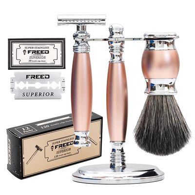 FREED Luxury Shaving Set for Men - Double Edge Safety Razor with alloy handle include 120 count Japanese 6cr13 Stainless Steel blade,It's the best gift for men, fathers,or birthdays
