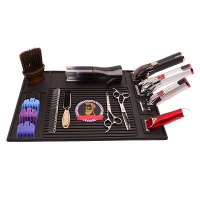 CUEI Barber Organizer Mat, Professional Flexible Anti Slip Magnetic Countertop Silicone Station Mat for Hair Clippers, Trimmer, Scissors, Salon Barbershop Work (17.7x11.8in)